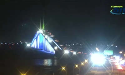 The Sunshine Skyway Bridge shines bright in a show of support for Israel