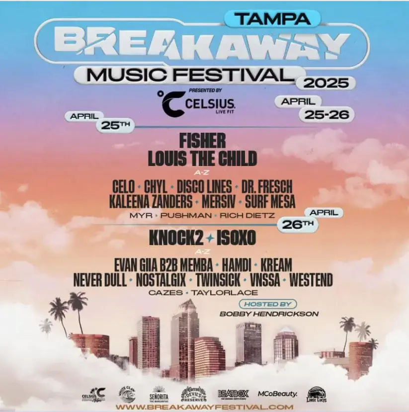 Breakaway Tampa 2025 lineup featuring top EDM artists