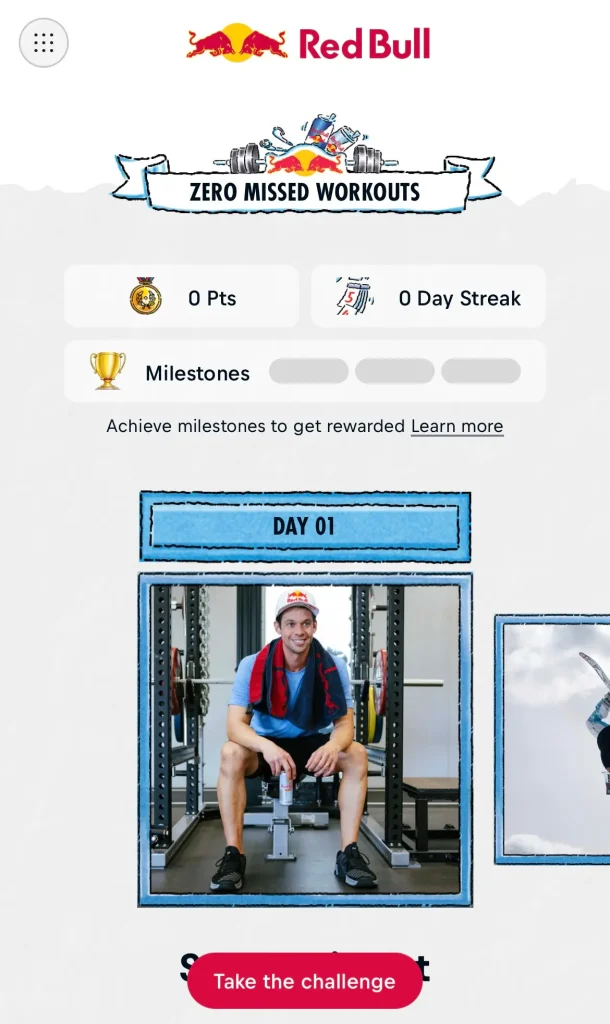Red Bull Zero Missed Workouts fitness challenge poster