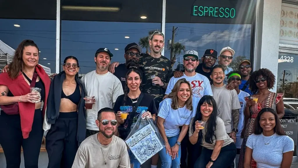 People dancing at a Tampa daytime café event with DJs