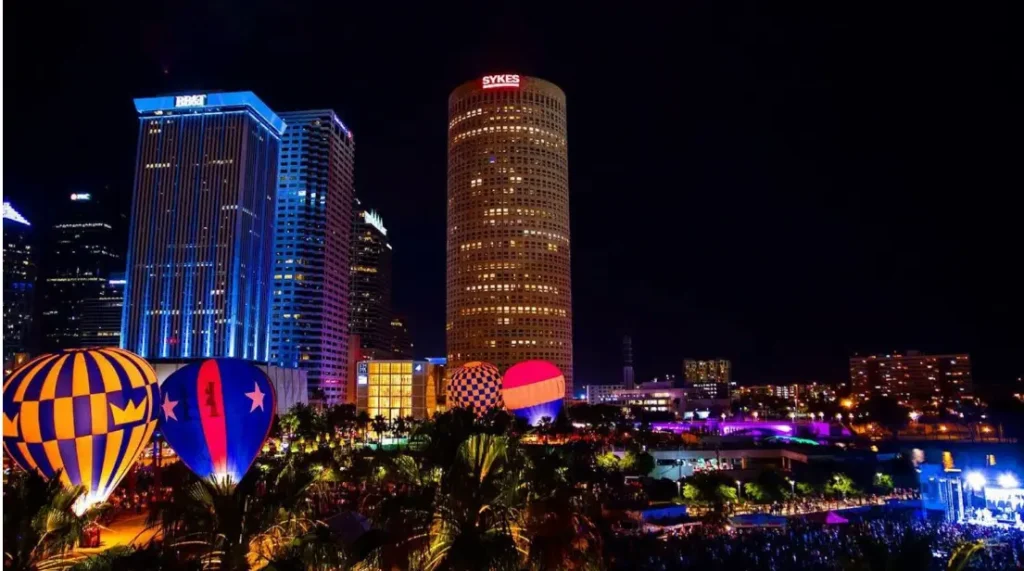 Illuminated lanterns during Riverwalk Lantern Parade at Tampa Riverfest
