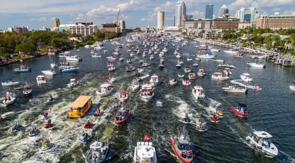 Fireworks over the Hillsborough River during Tampa’s Boat Parade