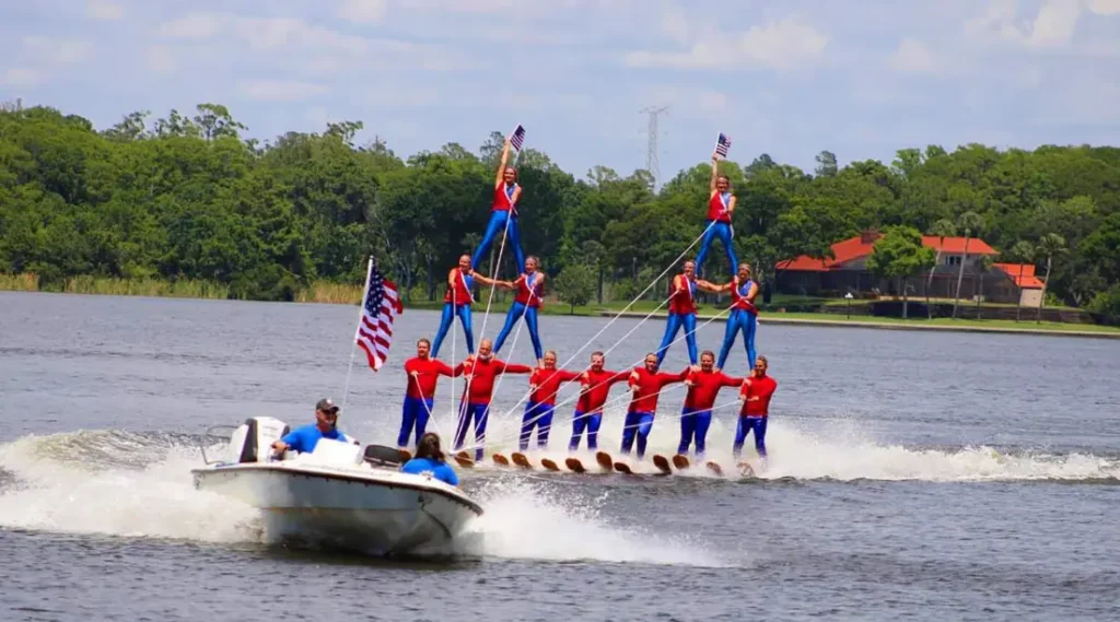  Water skiers form a human pyramid in Tampa’s 4th of July Boat Parade