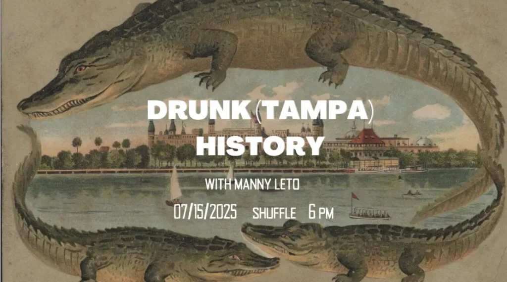 Shuffleboard courts and crowd at Tampa’s Shuffle bar