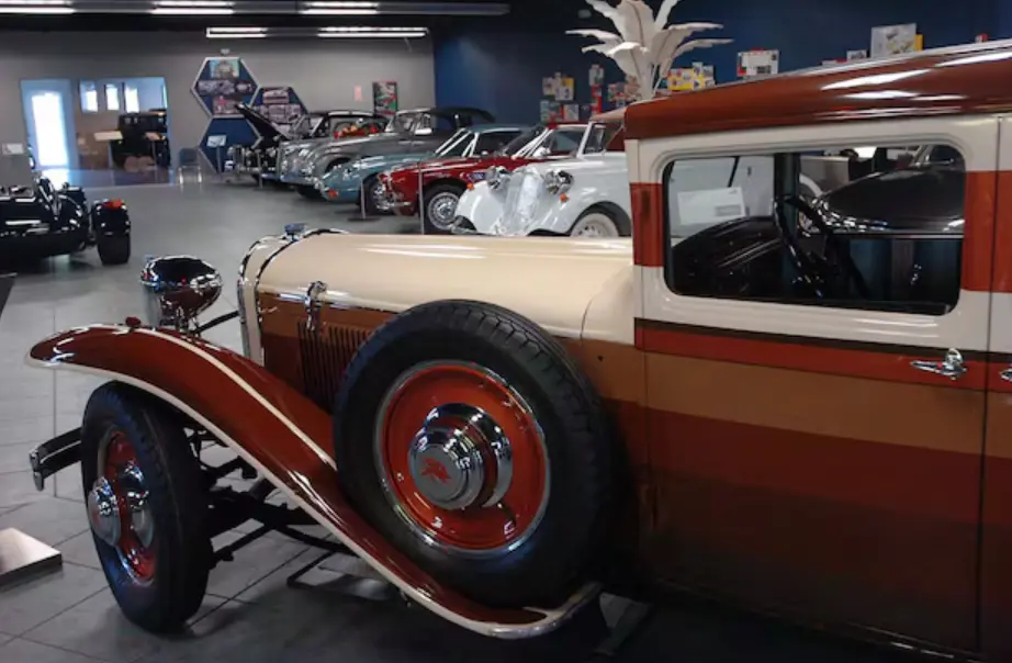 Rare 1929 Ruxton automobile displayed in Tampa Bay Automobile Museum showroom with Father's Day discount promotion