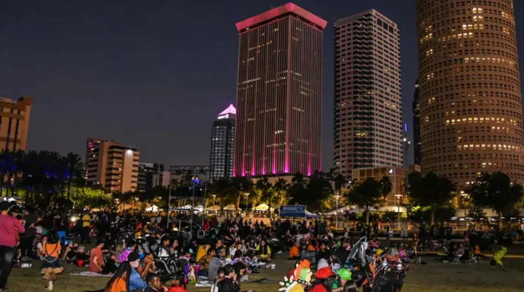 Tampa staycation destination showing Tampa Riverwalk with city skyline and waterfront attractions