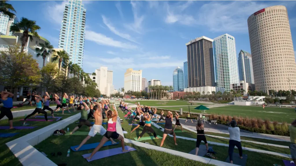  Cyclists riding along Tampa’s scenic Riverwalk