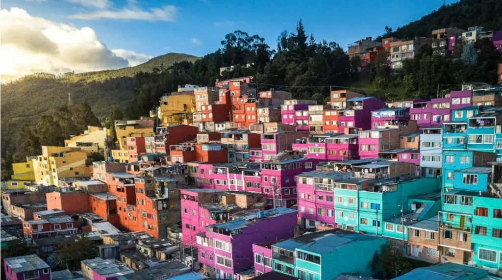 Vibrant hillside homes in Bogotá, Colombia