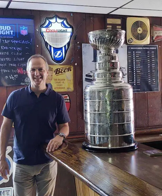 Blue pool tables inside Tiny Tap Tavern in Tampa