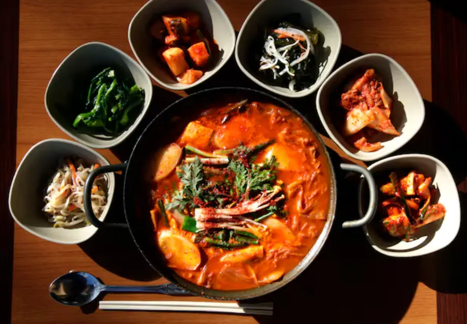 Budae jjigae kimchi soup served at Dooriban in Tampa Bay